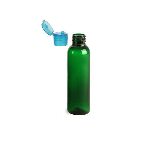 4 oz Green Cosmo Round Bottles, Blue Turquoise Smooth Snap Cap (12 Pack)