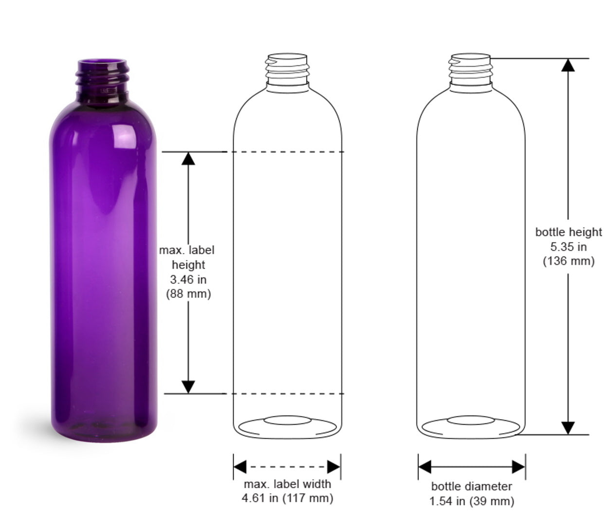 4 oz Purple Cosmo Round Bottles, Natural Ribbed Snap Cap (12 Pack)