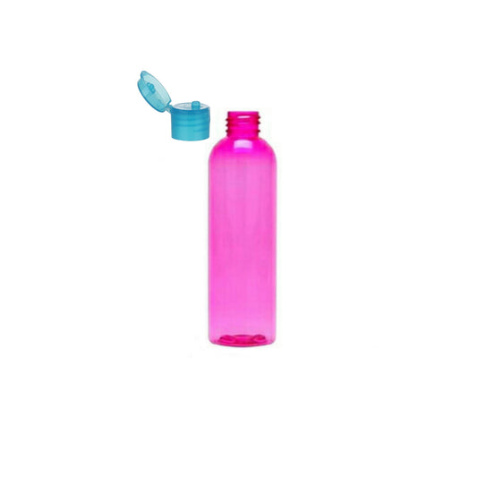 4 oz Pink Cosmo Round Bottles, Blue Turquoise Smooth Snap Cap (12 Pack)
