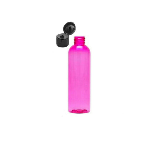 4 oz Pink Cosmo Round Bottles, Black Ribbed Snap Cap (12 Pack)
