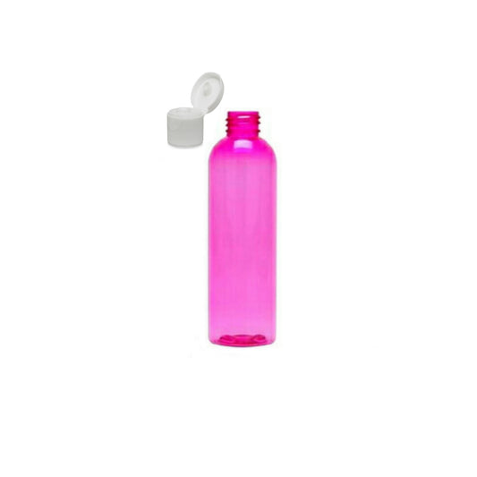 4 oz Pink Cosmo Round Bottles, White Ribbed Snap Cap (12 Pack)
