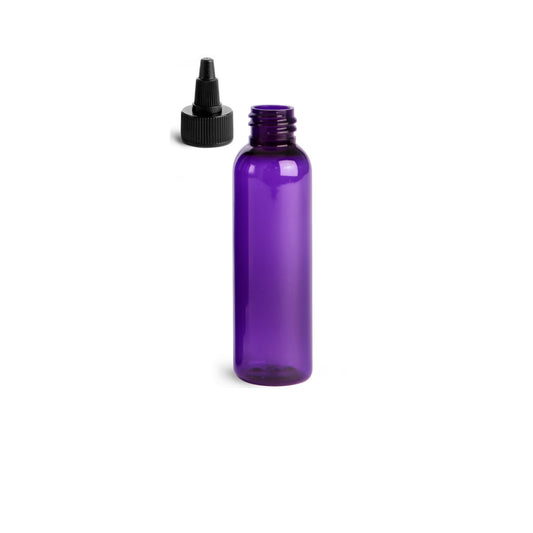 4 oz Purple Cosmo Round Bottles, Black Twist Cap (12 Pack)