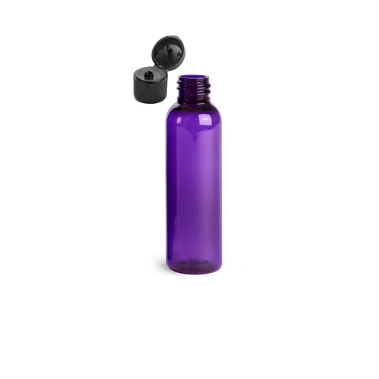 4 oz Purple Cosmo Round Bottles, Black Ribbed Snap Cap (12 Pack)