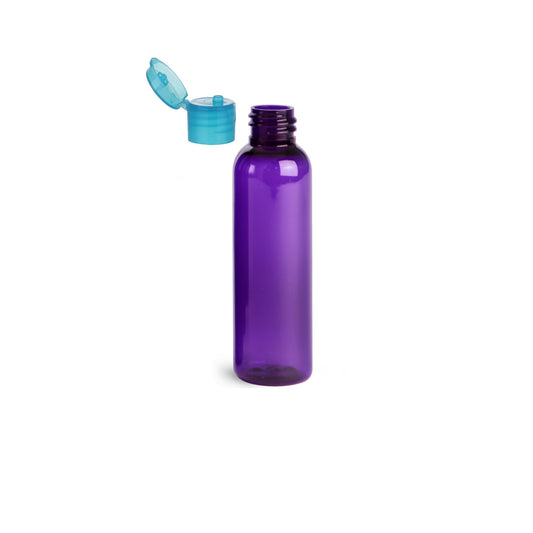4 oz Purple Cosmo Round Bottles, Blue Turquoise Smooth Snap Cap (12 Pack)