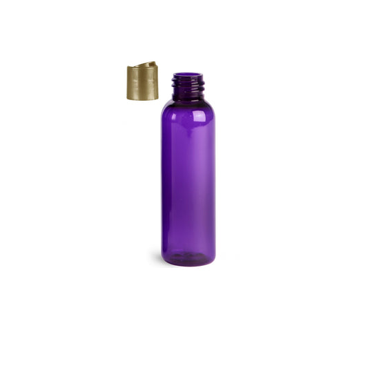 4 oz Purple Cosmo Round Bottles, Gold Disc Cap (12 Pack)