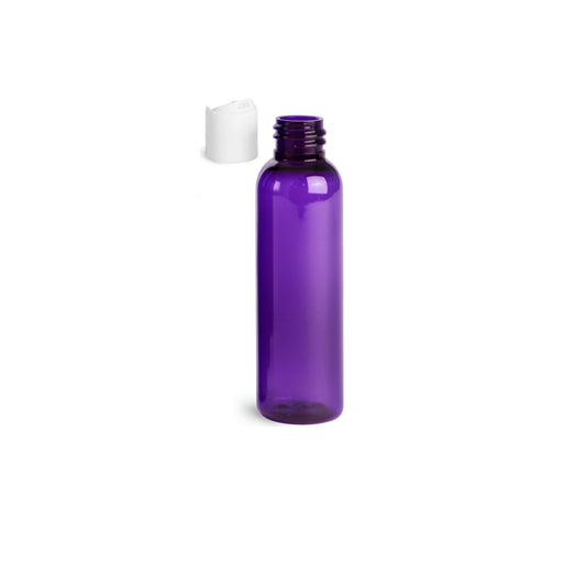 4 oz Purple Cosmo Round Bottles, White Disc Cap (12 Pack)