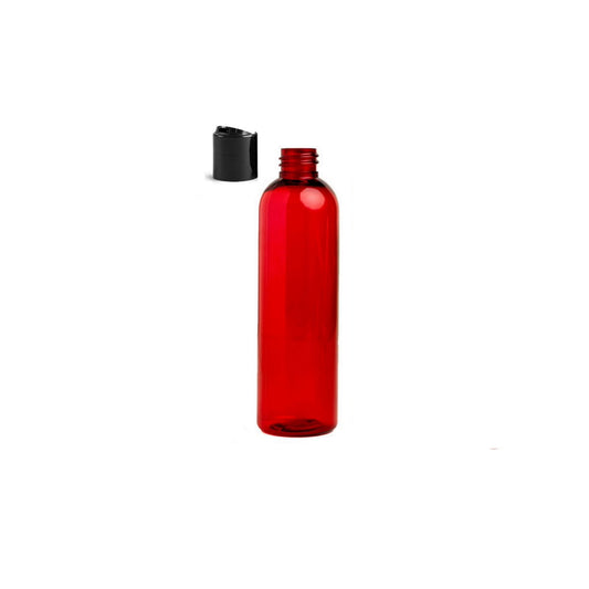 4 oz Red Cosmo Round Bottles, Black Disc Cap (12 Pack)