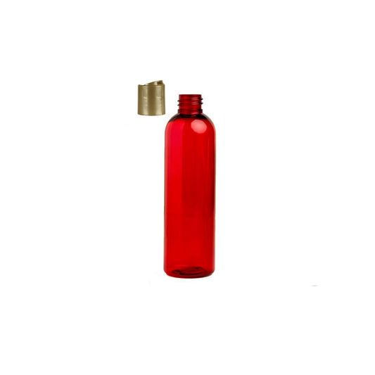 4 oz Red Cosmo Round Bottles, Gold Disc Cap (12 Pack)