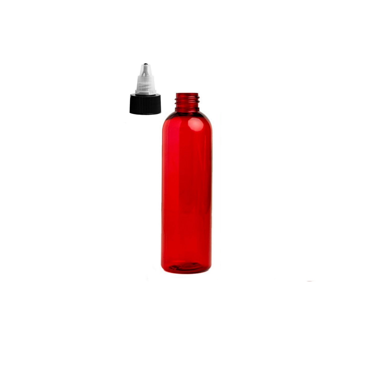 4 oz Red Cosmo Round Bottles, Black/Natural Twist Cap (12 Pack)