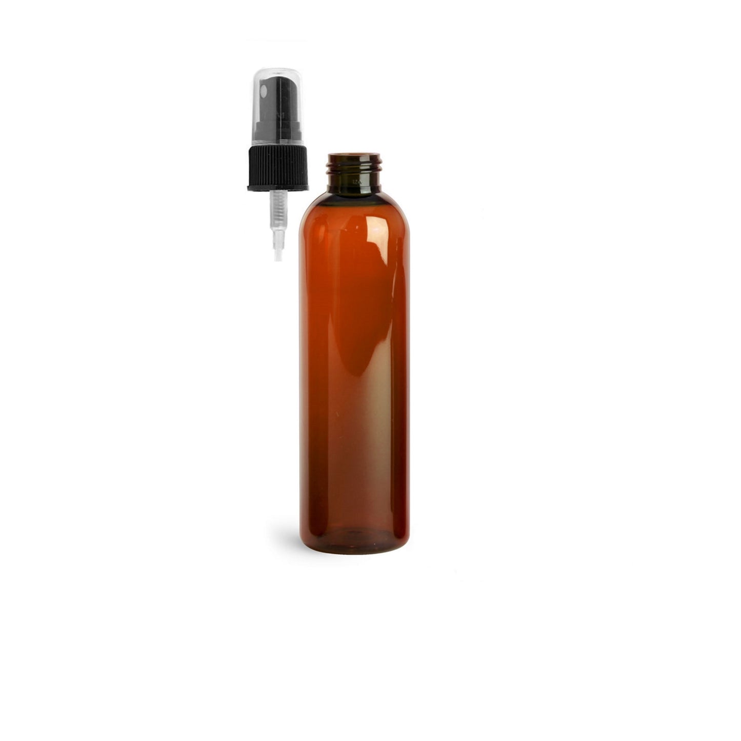 8 oz Amber Cosmo Round Bottles, Black Spray Cap (8 Pack)