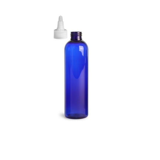 8 oz Blue Cosmo Round Bottles, Natural Twist Cap (12 Pack)