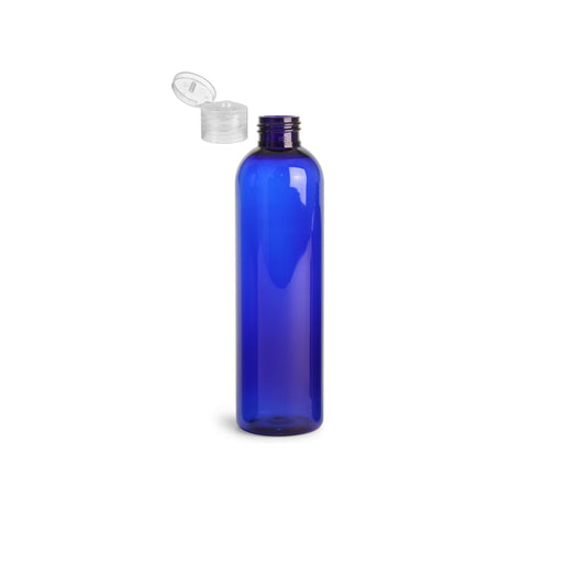 8 oz Blue Cosmo Round Bottles, Natural Smooth Snap Cap (12 Pack)