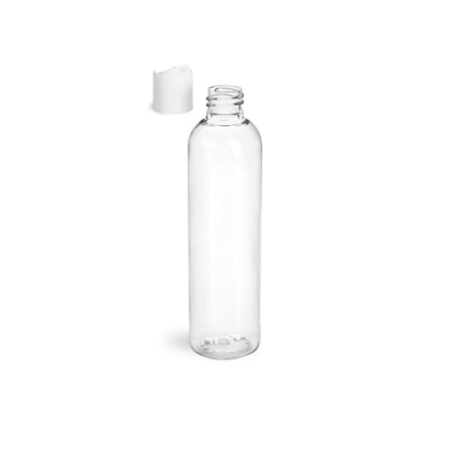 8 oz Clear Cosmo Round Bottles, White Disc Cap (12 Pack)
