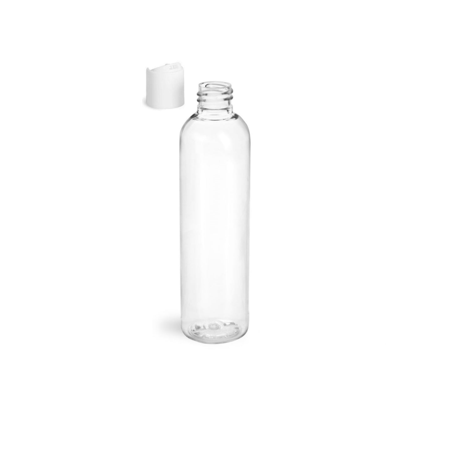 8 oz Clear Cosmo Round Bottles, White Disc Cap (12 Pack)