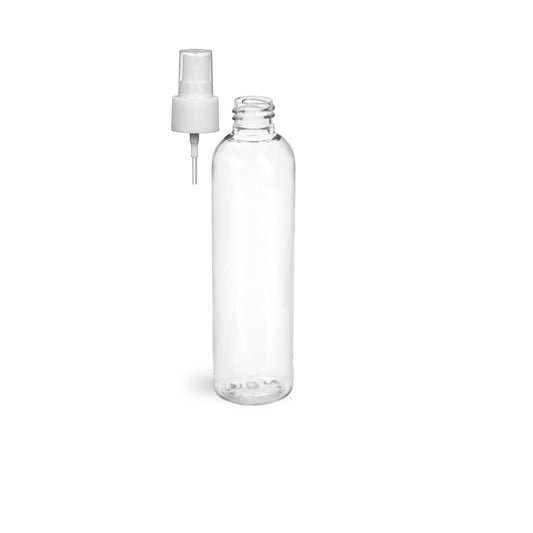 8 oz Clear Cosmo Round Bottles, White Spray Cap (8 Pack)