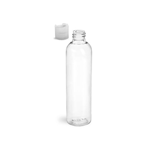8 oz Clear Cosmo Round Bottles, Natural Disc Cap (12 Pack)