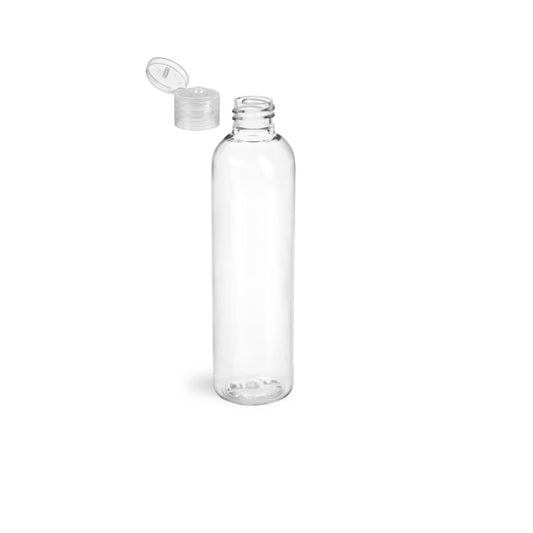 8 oz Clear Cosmo Round Bottles, Natural Smooth Snap Cap (12 Pack)