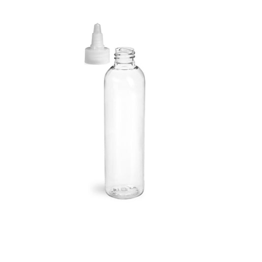 8 oz Clear Cosmo Round Bottles, Natural Twist Cap (12 Pack)