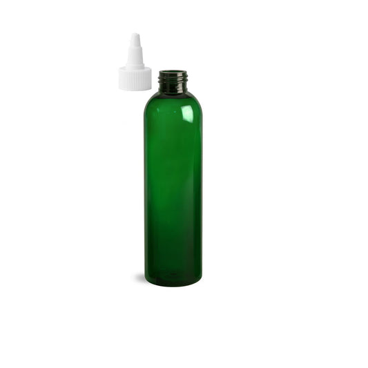 8 oz Green Cosmo Round Bottles, White Twist Cap (12 Pack)