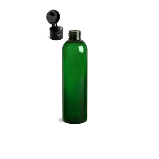 8 oz Green Cosmo Round Bottles, Black Smooth Snap Cap (12 Pack)