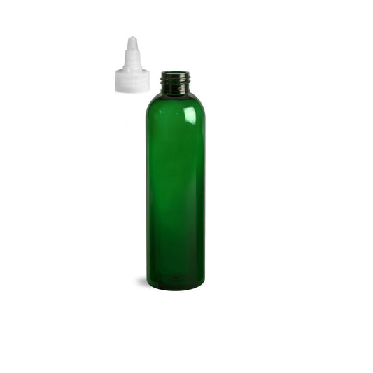 8 oz Green Cosmo Round Bottles, Natural Twist Cap (12 Pack)