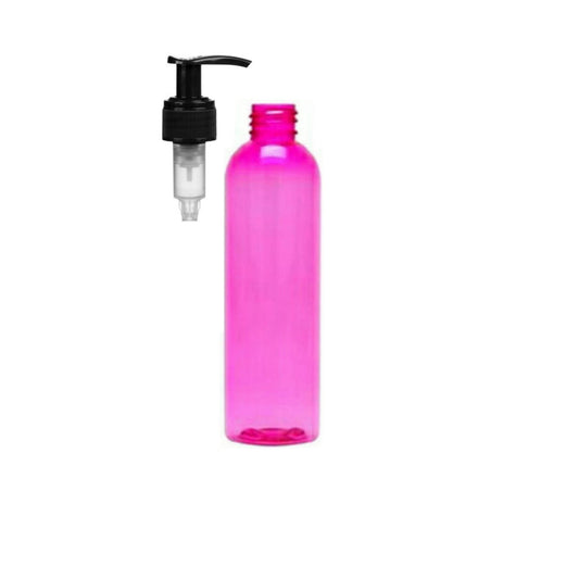 8 oz Pink Cosmo Round Bottles, Black Pump Cap (8 Pack)