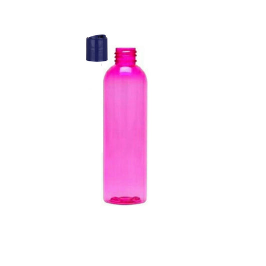 8 oz Pink Cosmo Round Bottles, Dark Blue Disc Cap (12 Pack)