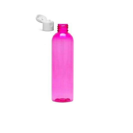 8 oz Pink Cosmo Round Bottles, White Smooth Snap Cap (12 Pack)