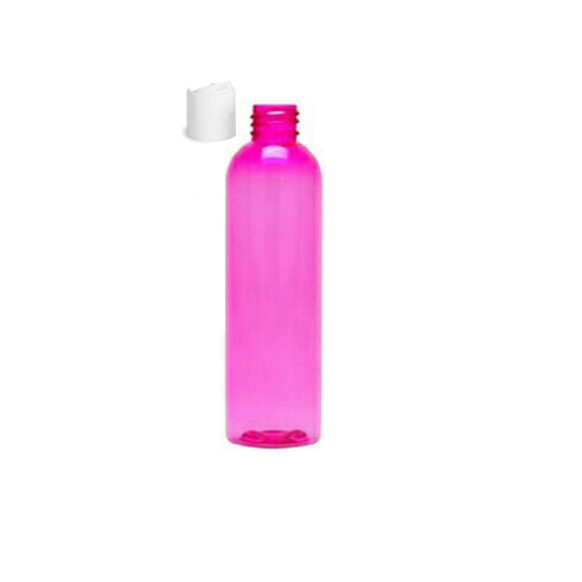 8 oz Pink Cosmo Round Bottles, White Disc Cap (12 Pack)