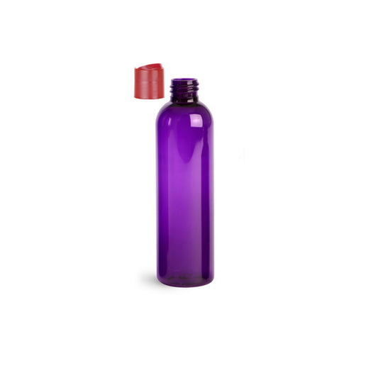 8 oz Purple Cosmo Round Bottles, Coral Pink Disc Cap (12 Pack)
