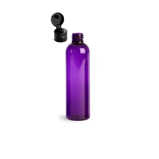 8 oz Purple Cosmo Round Bottles, Black Smooth Snap Cap (12 Pack)