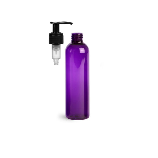8 oz Purple Cosmo Round Bottles, Black Pump Cap (8 Pack)