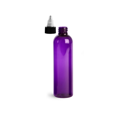 8 oz Purple Cosmo Round Bottles, Black/Natural Twist Cap (12 Pack)