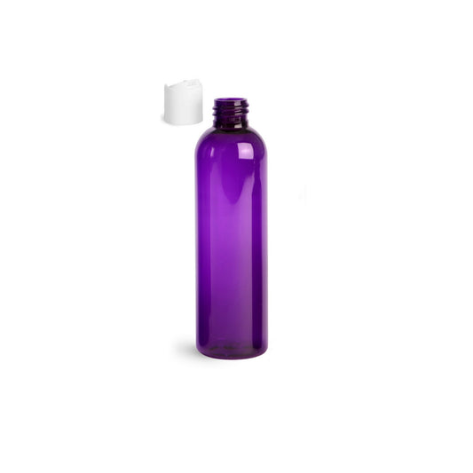 8 oz Purple Cosmo Round Bottles, White Disc Cap (12 Pack)