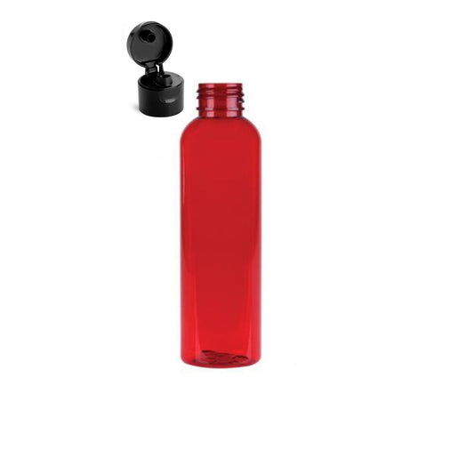 8 oz Red Cosmo Round Bottles, Black Smooth Snap Cap (12 Pack)