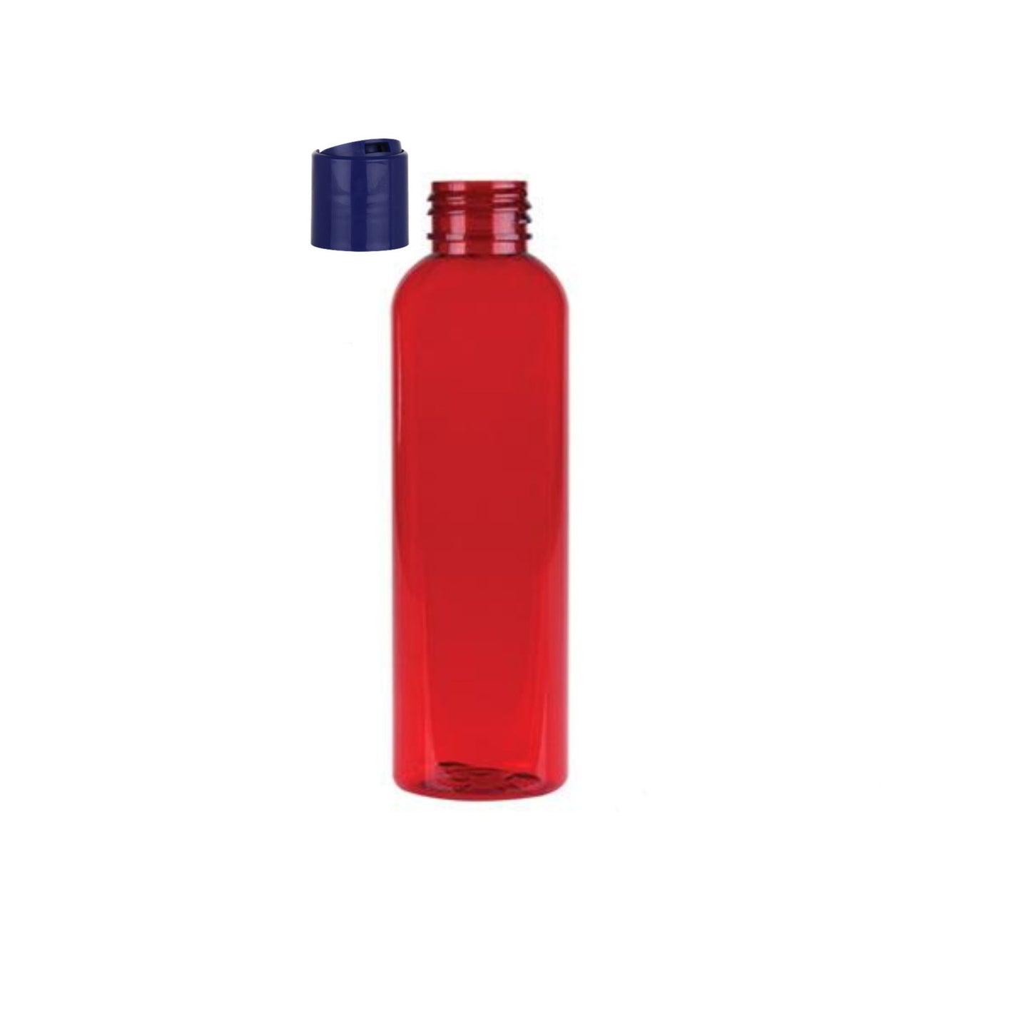 8 oz Red Cosmo Round Bottles, Dark Blue Disc Cap (12 Pack)