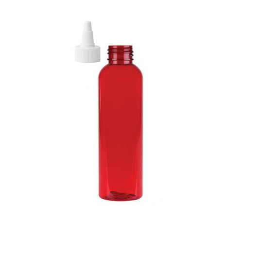 8 oz Red Cosmo Round Bottles, White Twist Cap (12 Pack)