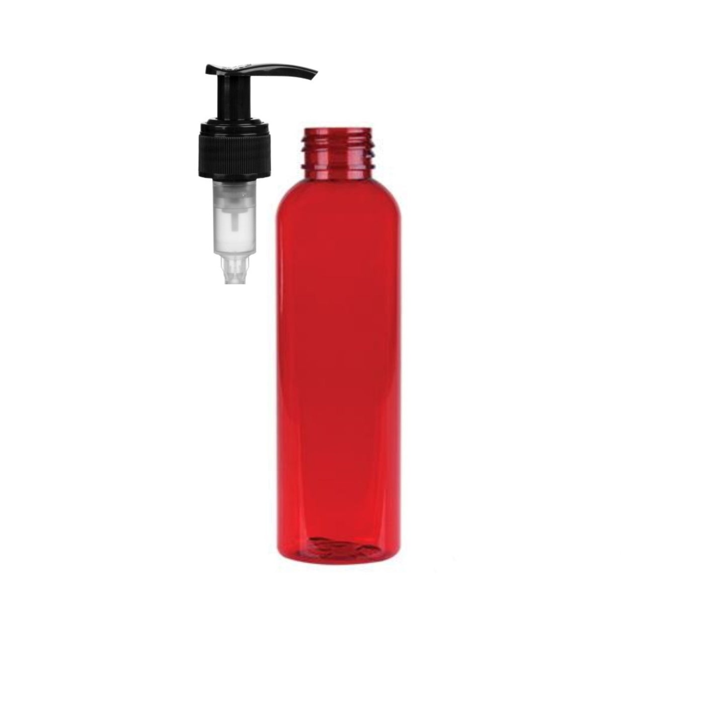 8 oz Red Cosmo Round Bottles, Black Pump Cap (8 Pack)