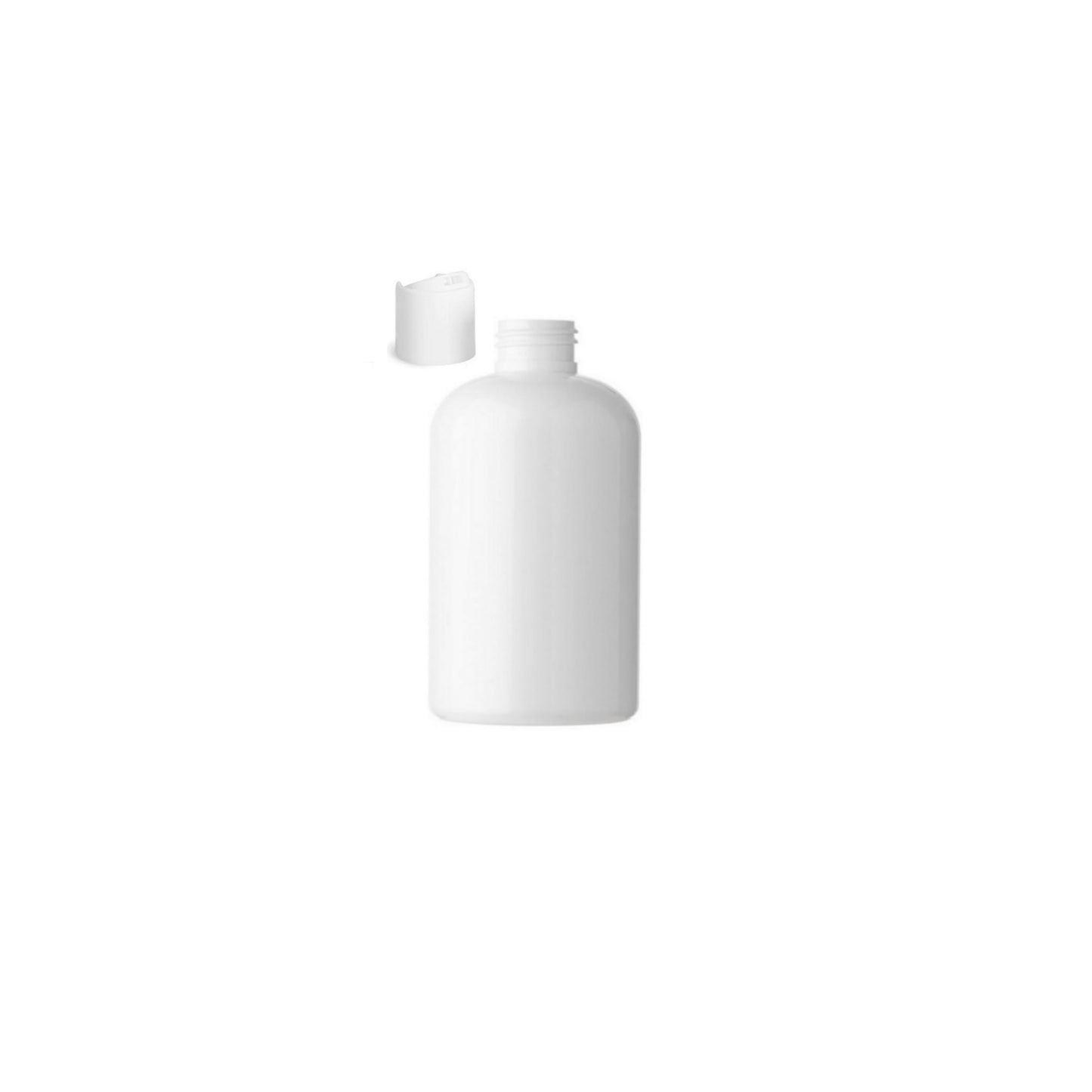 8 oz White Boston Round Bottles, White Disc Cap (12 Pack)