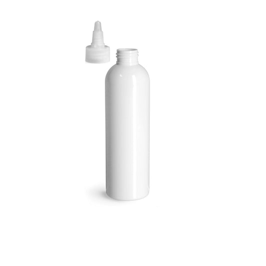 8 oz White Cosmo Round Bottles, Natural Twist Cap (12 Pack)