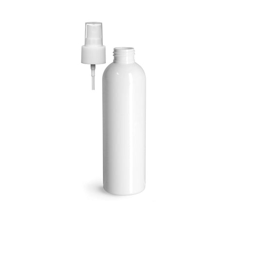 8 oz White Cosmo Round Bottles, White Spray Cap (8 Pack)