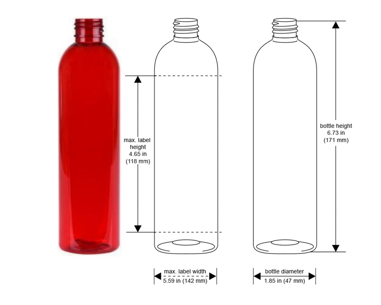 8 oz Red Cosmo Round Bottles, Black Disc Cap (12 Pack)